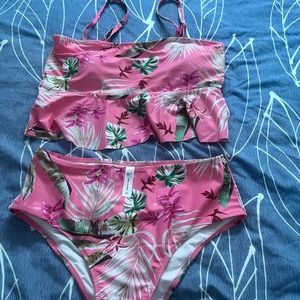 Beachsissi pink flower print two piece swimming suit